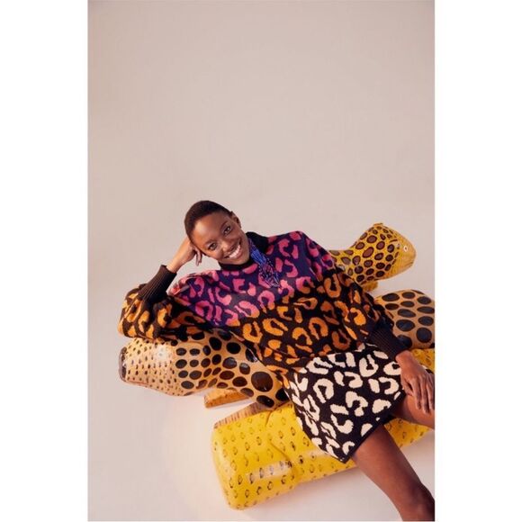 FARM Rio Leopard Pattern Sweater Dress High Neck Multicolored Sz L NWT - Picture 7 of 17